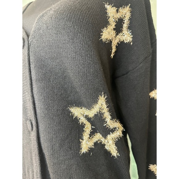 CUPSHE Womens Black Star Embellished Button Down V Neck Knit Cardigan Sweater-S - Picture 2 of 5